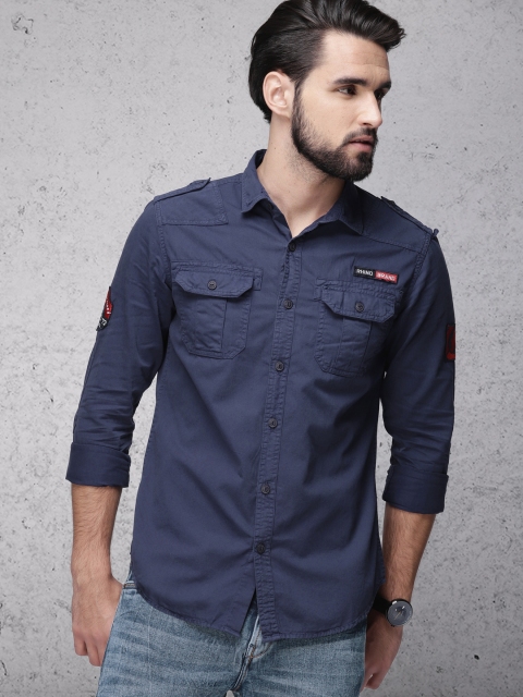 

Ecko Unltd Men Blue Slim Fit Solid Casual Shirt