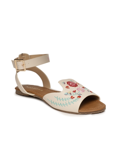 

Addons Women Cream-Coloured Solid Synthetic Open Toe Flats