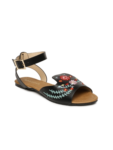 

Addons Women Black Solid Synthetic Open Toe Flats