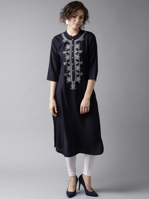 

Moda Rapido Women Navy Blue Yoke Design Straight Kurta