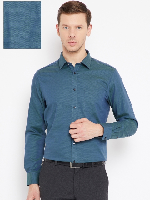

Blackberrys Men Blue & Green Slim Fit Self Design Formal Shirt