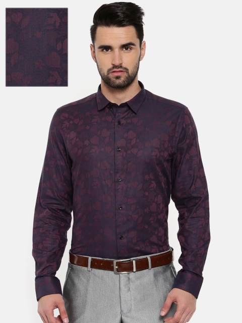 

Blackberrys Men Burgundy & Navy Slim Fit Self Design Formal Shirt