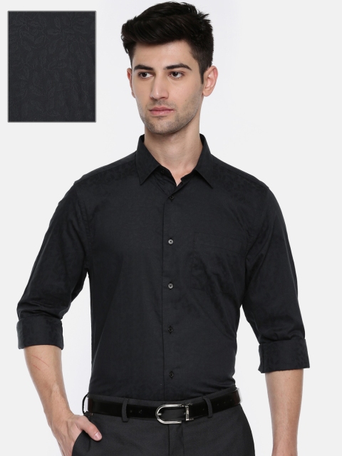 

Blackberrys Men Black with a tinge of Blue Slim Fit Self Design Formal Shirt