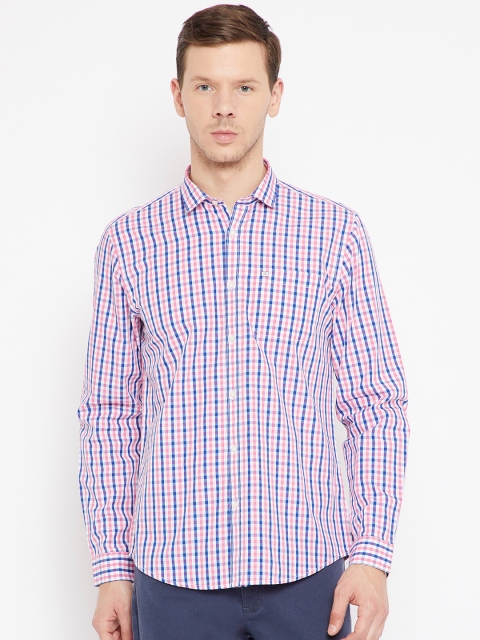 

Blackberrys Men Coral Pink & Blue Slim Fit Checked Casual Shirt