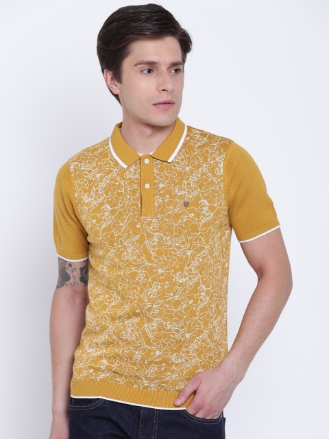 

Blackberrys Men Mustard Yellow Printed Polo Collar T-shirt