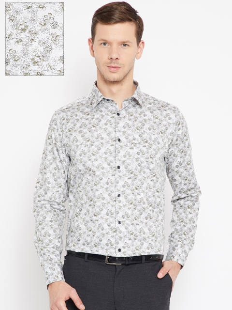 

Blackberrys Men Off-White & Olive Green Slim Fit Printed Formal Shirt