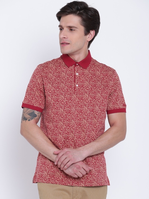 

Blackberrys Men Red Beige Printed Polo Collar Pure Cotton T-shirt