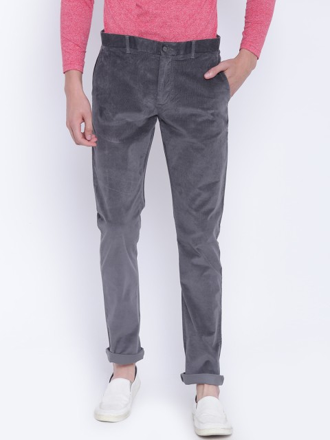 

Blackberrys Men Grey Corduroy Tapered Fit Solid Regular Trousers