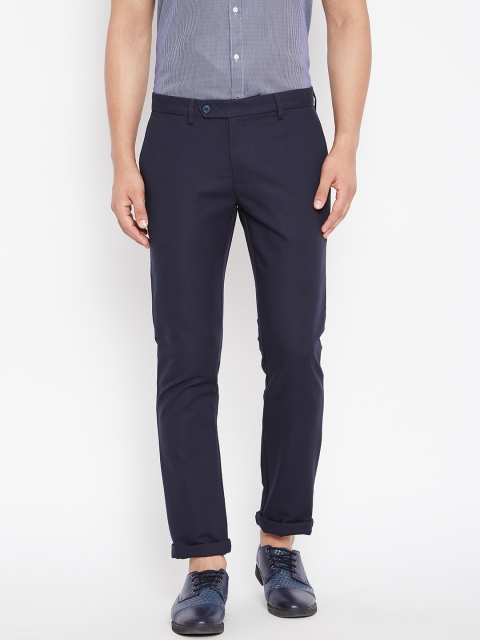 

Blackberrys Men Navy Sharp Fit Solid Trousers, Navy blue