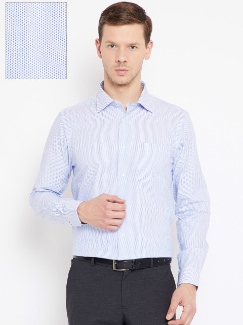 

Blackberrys White & Blue Smart Fit Self Design Formal Shirt