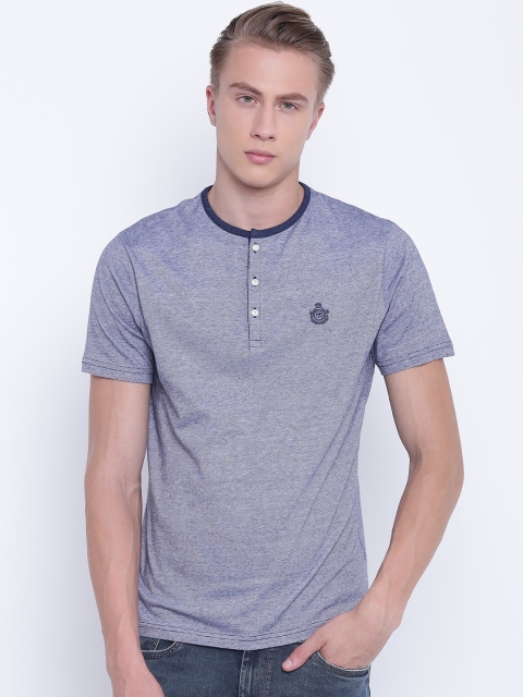 

Blackberrys Men Blue Solid Henley Neck T-shirt