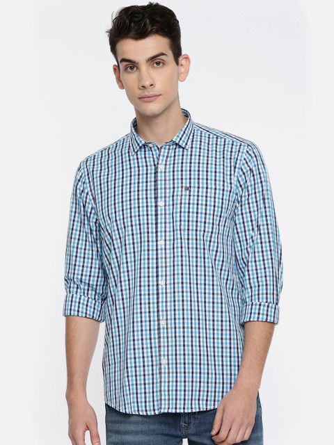 

Blackberrys Men White & Blue Slim Fit Checked Casual Shirt