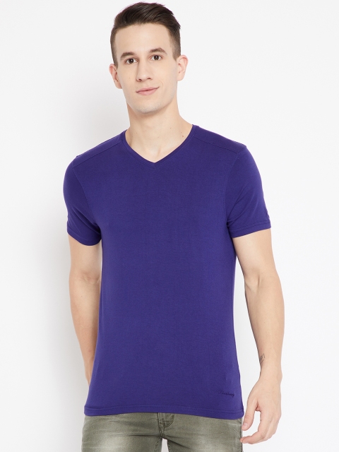 

Blackberrys Men Blue Solid V-Neck T-shirt