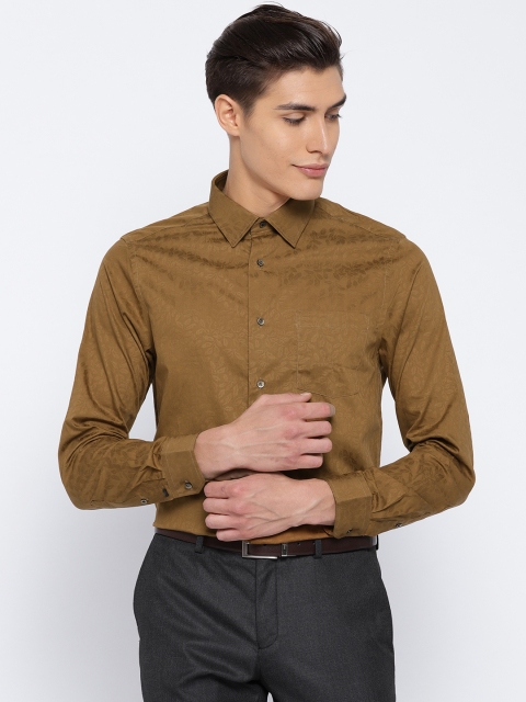 

Blackberrys Men Mustard Brown Slim Fit Self Design Party Shirt