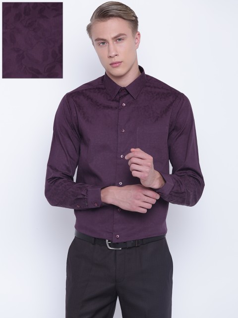 

Blackberrys Men Burgundy Slim Fit Self Design Formal Shirt