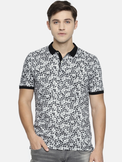 

Blackberrys Men White Black Printed Polo Collar Pure Cotton T-shirt