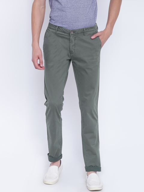 

Blackberrys Men Olive Green Regular Fit Solid Chinos