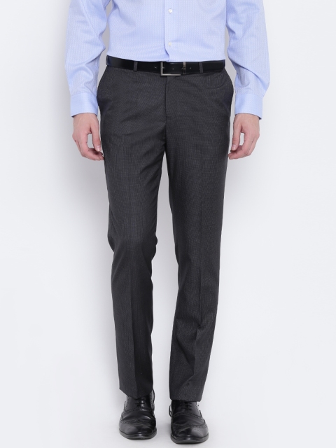 

Blackberrys Men Charcoal Grey Self-Design Formal Trousers