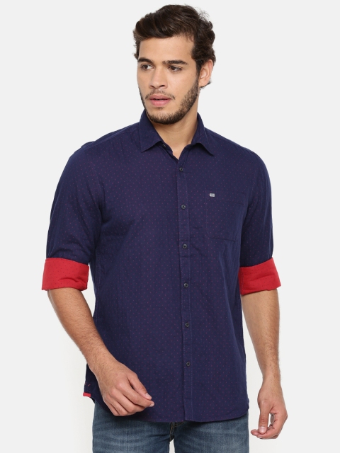 

Blackberrys Men Navy Blue & Red Slim Fit Self Design Casual Shirt