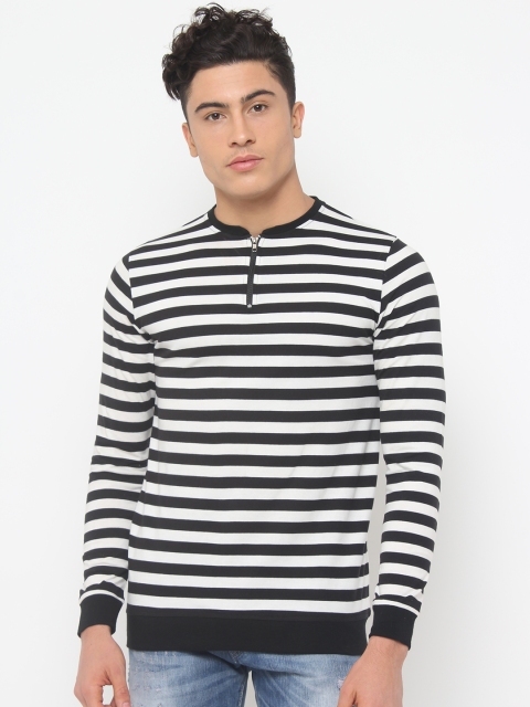 

SayItLoud Men Black & White Striped Henley Neck T-shirt