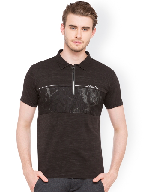 

Status Quo Men Black Slim Fit Printed Polo Collar T-shirt