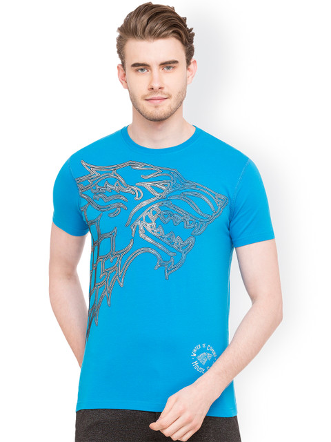 

Status Quo Men Blue Printed Round Neck T-shirt