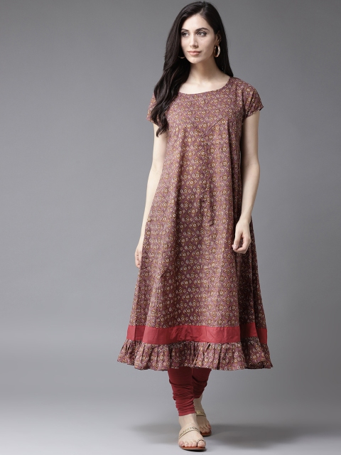 

HERE&NOW Women Mauve & Maroon Printed Kurta with Churidar