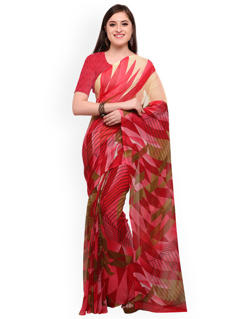 

Blissta Red & Cream-Coloured Printed Saree