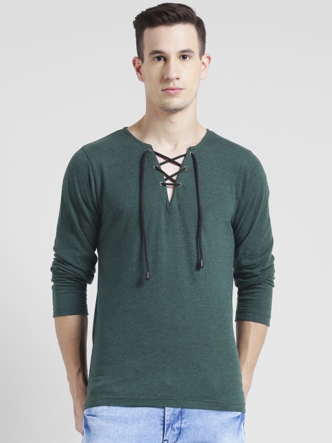 

Rigo Men Green Solid Henley Neck T-shirt