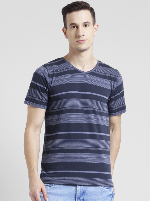 

Rigo Men Blue Striped V-Neck T-shirt