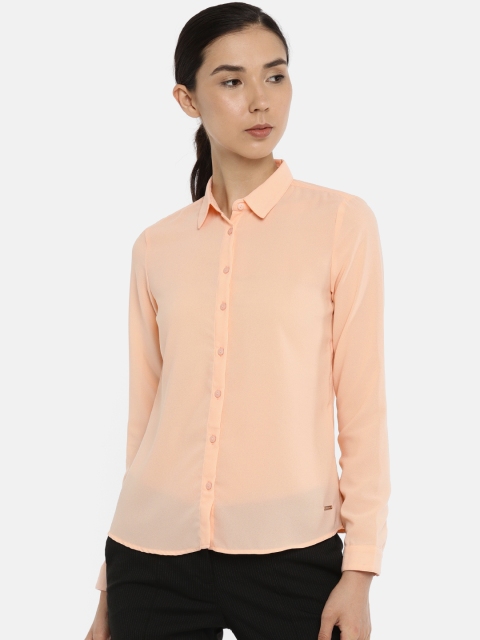 

Van Heusen Woman Women Peach-Coloured Regular Fit Solid Formal Shirt