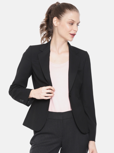 

Van Heusen Woman Black Solid Single-Breasted Formal Blazer