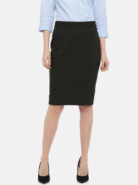 

Van Heusen Woman Black Striped Formal Pencil Skirt