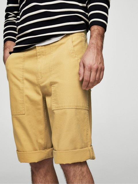 

MANGO MAN Men Beige Solid Regular Fit Shorts
