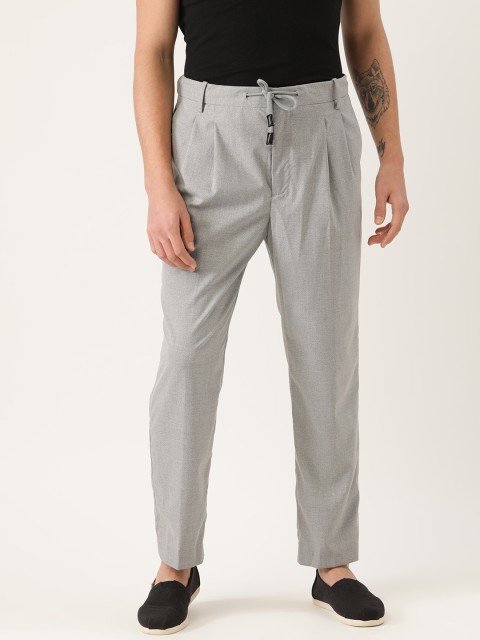 

MANGO MAN Men Grey Smart Regular Fit Solid Regular Trousers