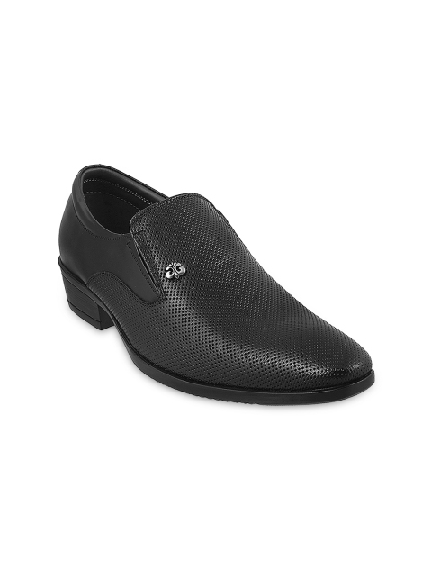 

Mochi Men Black Textured Leather Slip Ons
