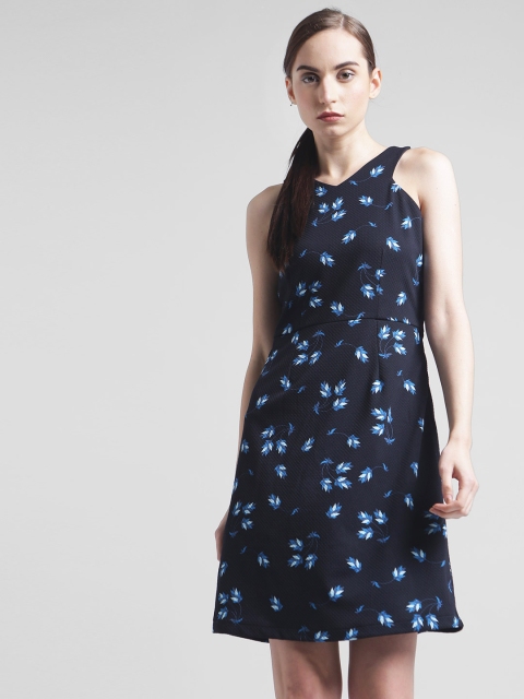 

Zink London Women Black Floral Print Fit and Flare Dress