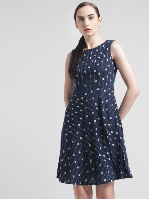 

Zink London Women Navy Blue Printed Fit and Flare Dress