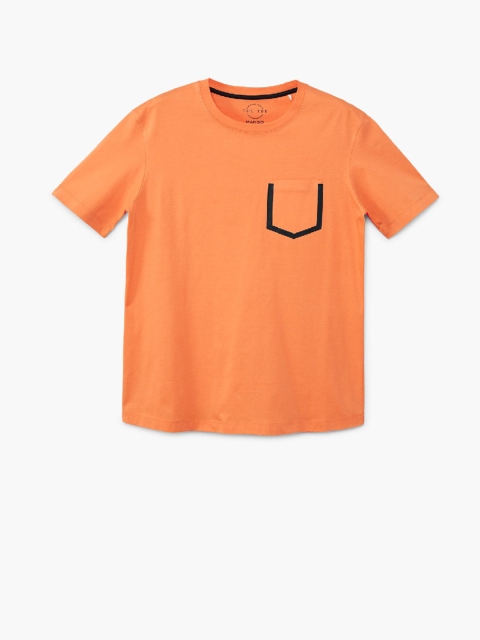 

MANGO MAN Men Orange Solid Round Neck T-shirt