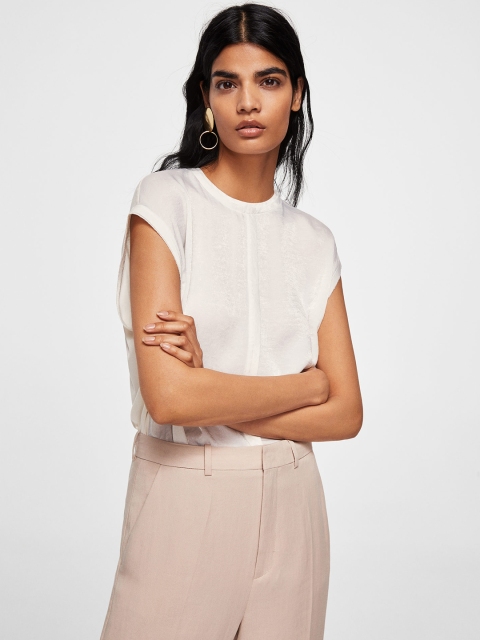 

MANGO Women Off-White Solid Styled Back Top