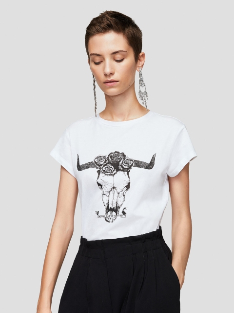 

MANGO Women White Printed Round Neck T-shirt