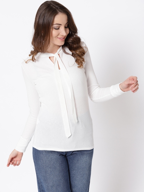 

MANGO Women Off-White Solid Top