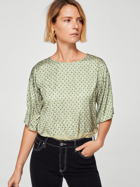 

MANGO Women Green Printed Top