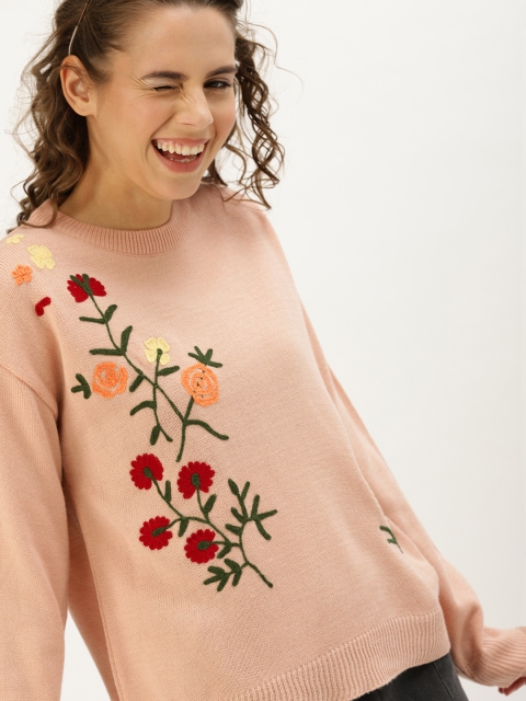 

DressBerry Women Peach Self Design Pullover