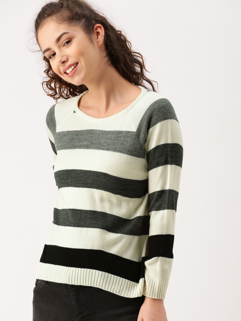 

DressBerry Women Off-White & Grey Striped Pullover