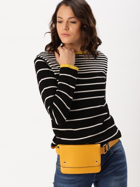 

DressBerry Women Black & White Striped Pullover