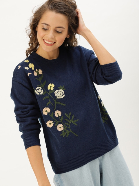 

DressBerry Women Navy Blue Self Design Pullover