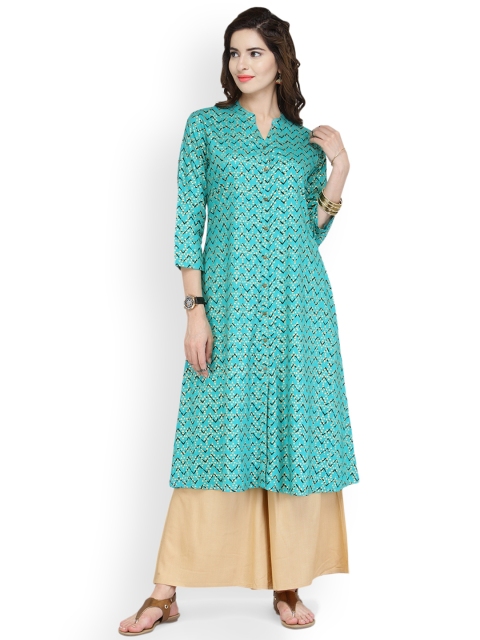 

Varanga Women Green & Beige Printed Kurta with Palazzos