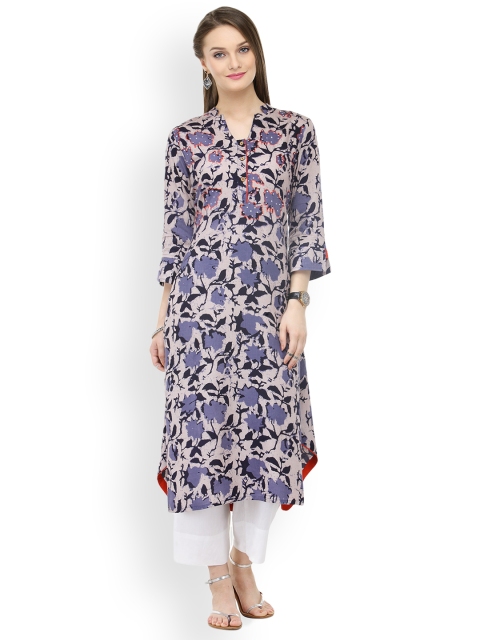 

Varanga Women Blue & White Printed Kurta with Trousers