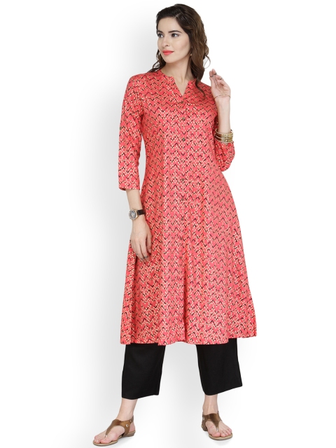

Varanga Women Peach-Coloured & Black Printed Kurta with Trousers